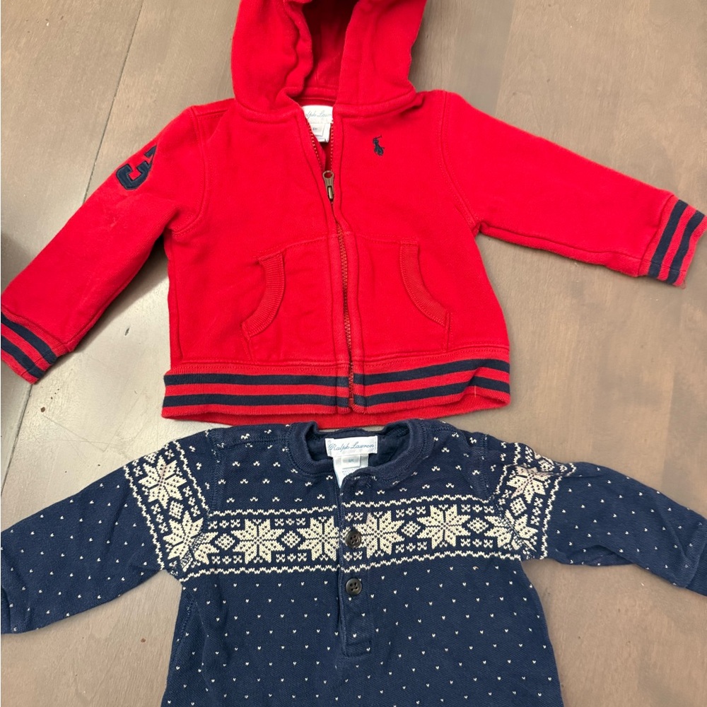 Ralph Lauren Red Hoodie and Navy Patterned Shirt Set